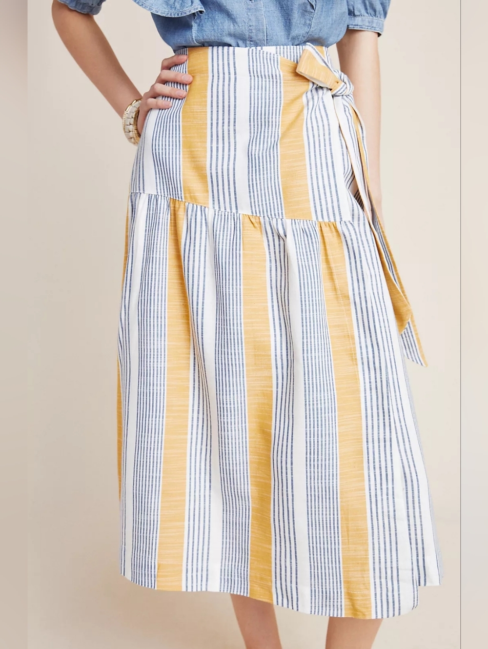 NWT Anthropologie Maeve Laura in Yellow Striped A-line Wrap Skirt 0 $110